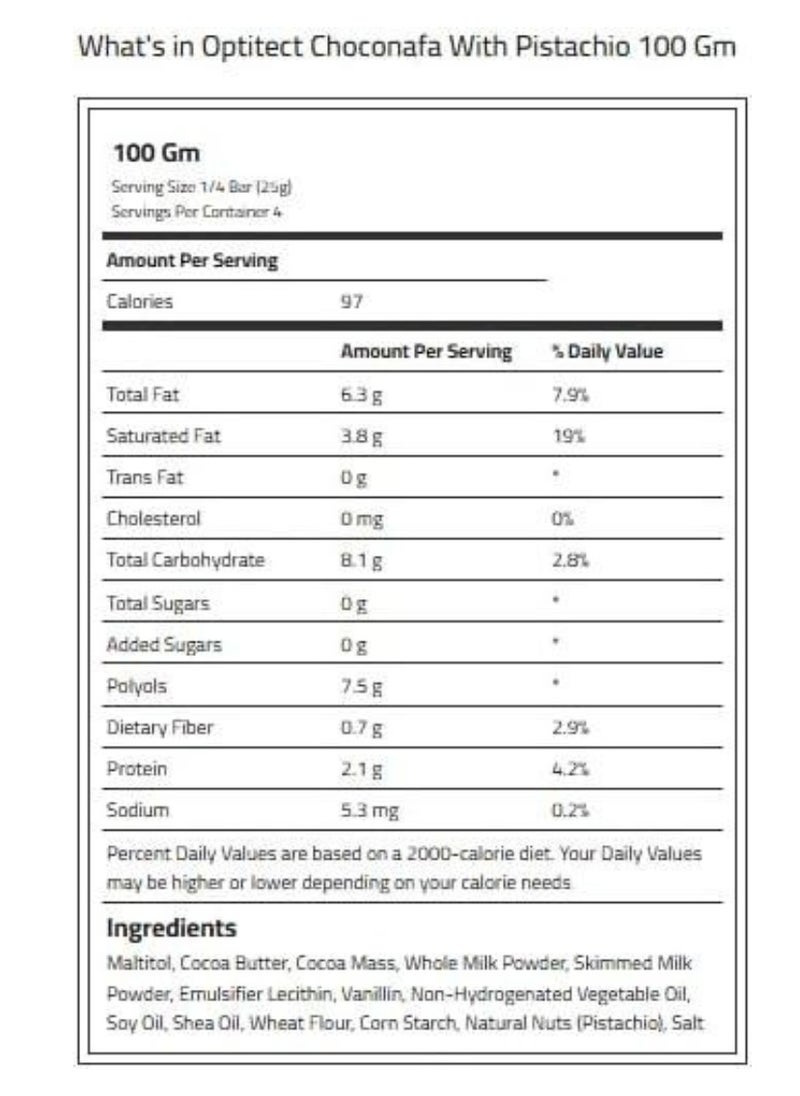 OptiTect - Dubai Chocolate - Diet Choconafa With Pistachio, 100 Gm, 8.5% PROTEIN, Suitable For Vegetarians - Image 1