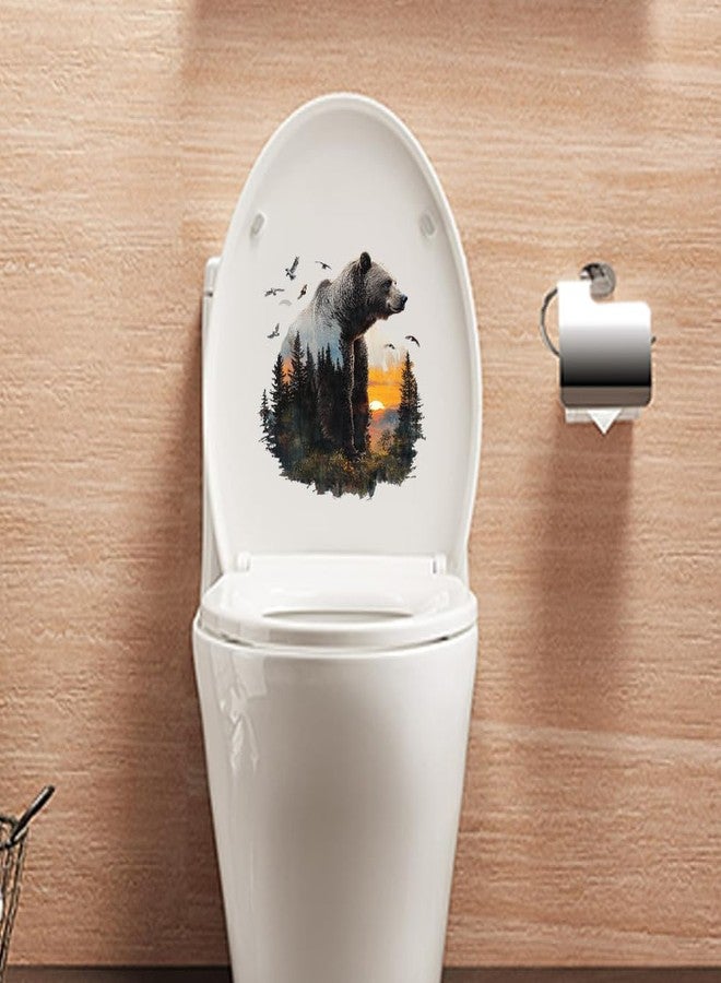Iprokiu Funny Animal Toilet Seat Cover Decal Waterproof Cartoon Dog Cat Toilet Seat Lid Sticker Dinosaur Duck Washroom Bathroom Decal Home Wall Sticker (Side Bear) - Image 5