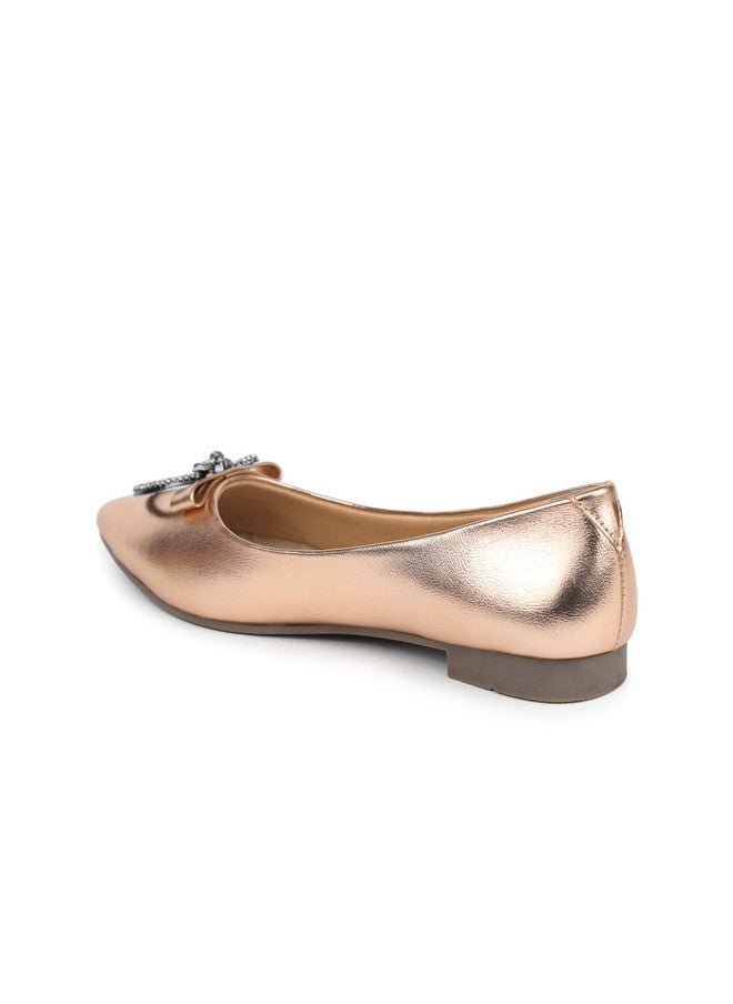 She Zone Rose Gold Pointed Toe Ballerinas for Women - Image 3