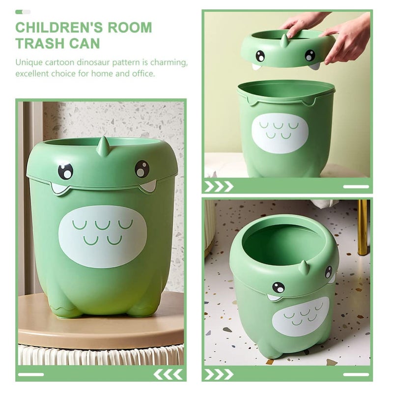 Dinosaur Trash Can Lovely Wastepaper Basket Cartoon Animal Design Garbage Container Bin for Bathroom Kitchen Bedroom Home Office Light Green - Image 3