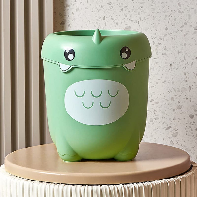 Dinosaur Trash Can Lovely Wastepaper Basket Cartoon Animal Design Garbage Container Bin for Bathroom Kitchen Bedroom Home Office Light Green - Image 1