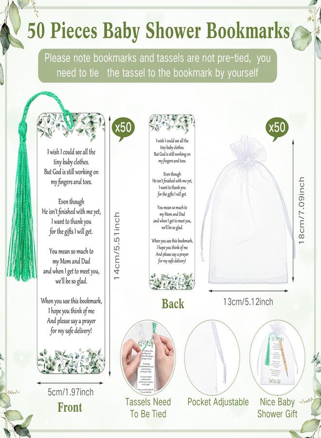 Geyoga 50 Sets Baby Shower Favors for Guests Bamboo Ballpoint Pens Gifts with Tassels Bookmarks and Organza Bags Gender Reveal Gifts for Souvenirs Prizes (Greenery) - Image 3