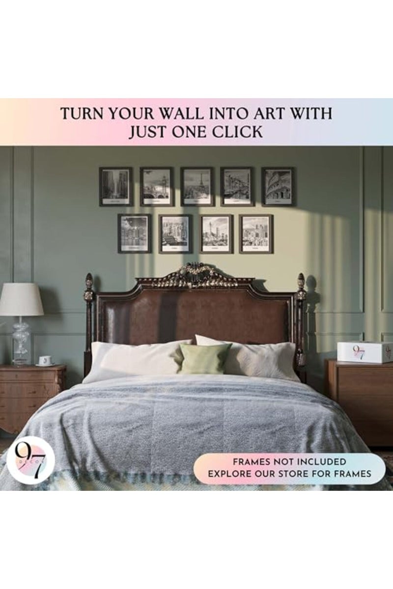 97 Decor طباعة فن الجدران باللونين الأسود والأبيض - صور المناظر الطبيعية للمدينة، فن العمارة الشهير، ديكور الجدران، ملصق المباني الأوروبية، صورة أفق نيويورك (8x10 غير مؤطرة) - Image 3