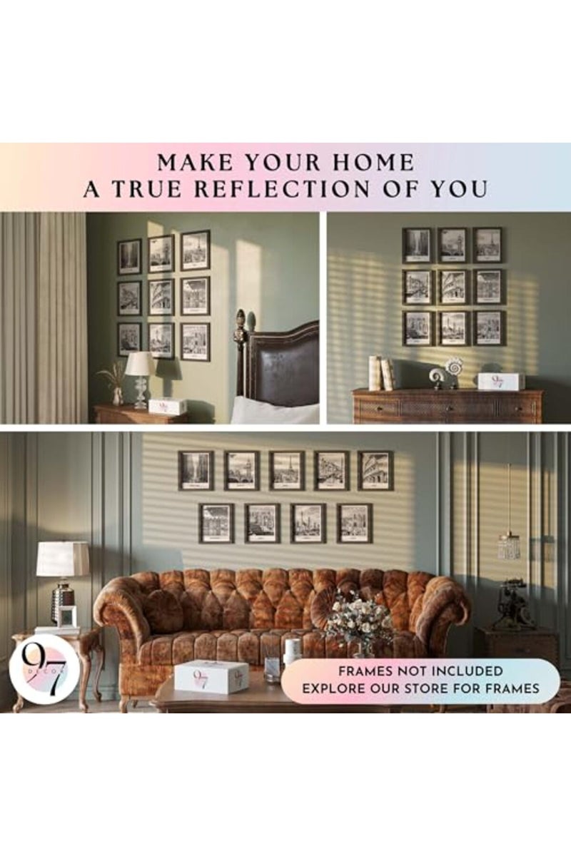 97 Decor طباعة فن الجدران باللونين الأسود والأبيض - صور المناظر الطبيعية للمدينة، فن العمارة الشهير، ديكور الجدران، ملصق المباني الأوروبية، صورة أفق نيويورك (8x10 غير مؤطرة) - Image 4