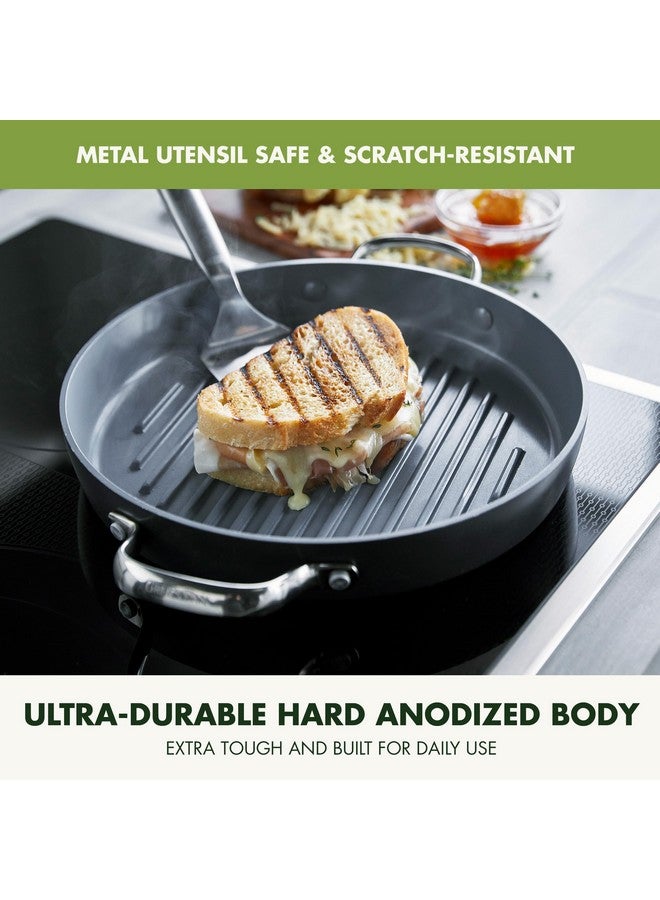 GreenPan Valencia Pro Hard Anodized Healthy Ceramic Nonstick 11" Grill Pan, PFAS-Free, Induction, Dishwasher Safe, Oven Safe, Gray - Image 3