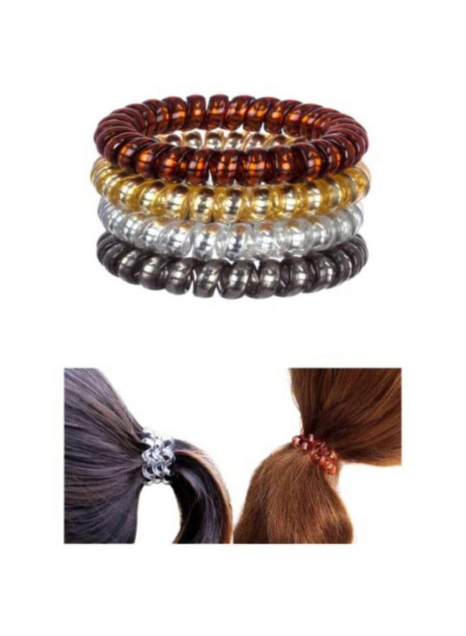 DN Creation Assorted Color Spiral Shape Ponytail Holder for Women, Hair Ties Gum Rubber Band Hair Rope Telephone Wire Hair Accessories - Set of 4 - Image 1
