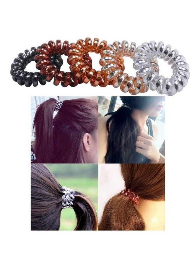 DN Creation Assorted Color Spiral Shape Ponytail Holder for Women, Hair Ties Gum Rubber Band Hair Rope Telephone Wire Hair Accessories - Set of 4 - Image 4