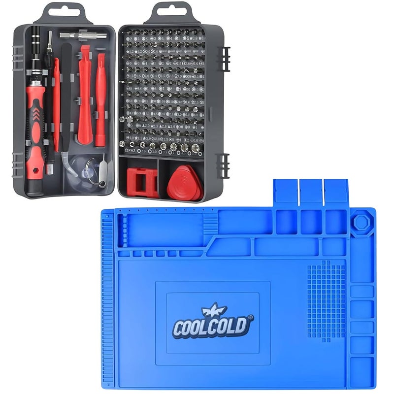 COOLCOLD 115 in 1 Screwdriver Set with Magnetic Precision Bits, Silicone Heat Resistant Mat (932°F, 17.8x11.8 inch) | Professional Repair Tool Kit for Laptop, Mobile, Tablet, Drone & Electronics - Image 1