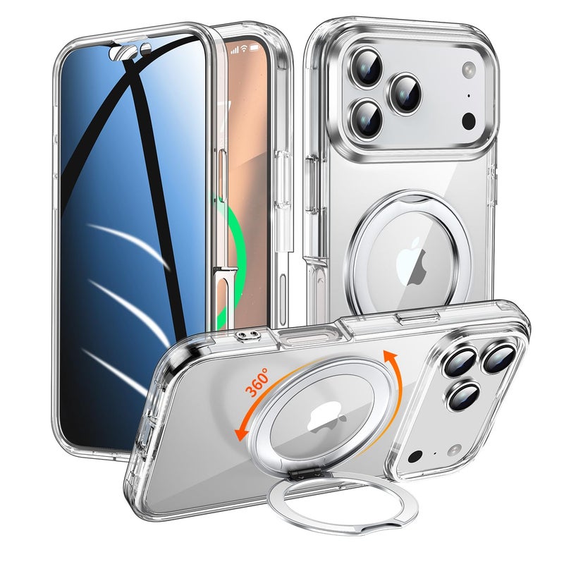 WASTROYAL Privacy Case for iPhone 17 Pro Max with 360Â°Stand [Built-in Anti Peeping Screen Protector] [Magnetic Ring ] Full Body Protective Phone 17Pro Cover 6.9", Clear - Image 1