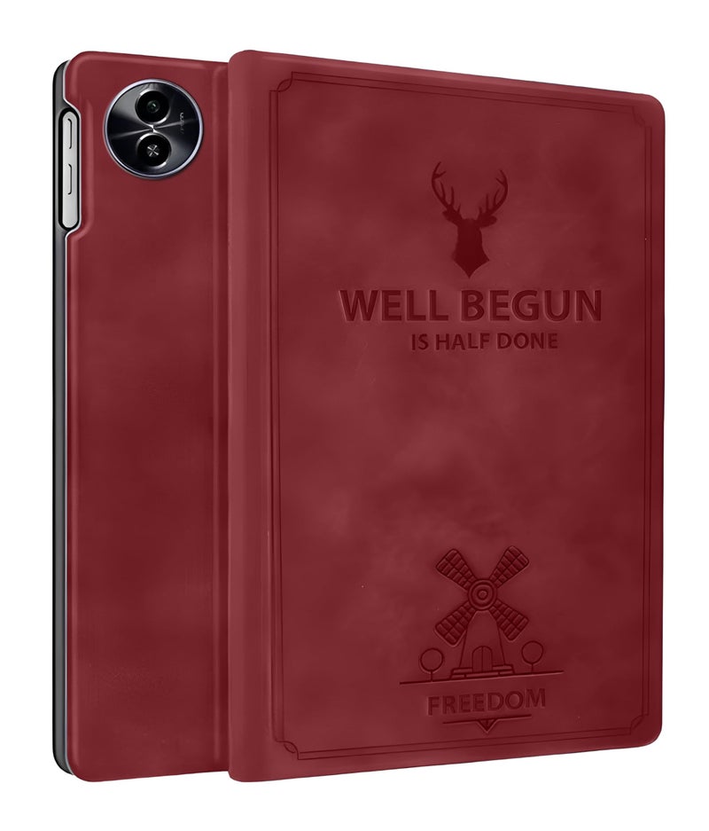 ProElite Cover for Realme Pad 2 Lite 10.95 inch Cover Case, Deer Flip case Cover for Realme Pad 2 Lite 10.95 inch Tablet, Wine Red - Image 1