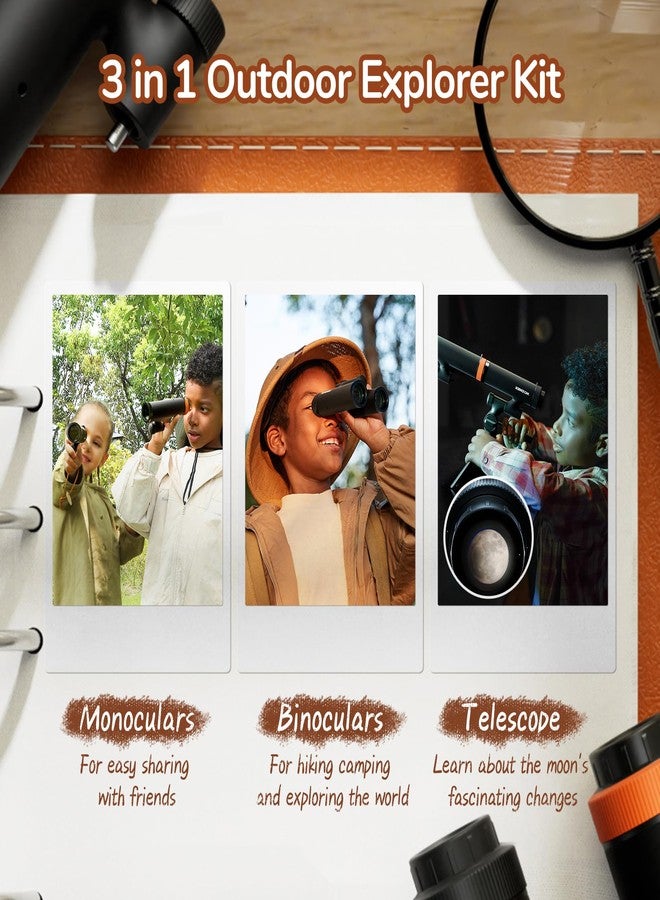 ساينس كان مناظير ساينس كان للأطفال والمبتدئين - تلسكوب محمول 3 في 1 مع حامل ثلاثي قابل للتعديل ودعم للهاتف، تكبير 16 ضعفًا للاستكشاف في الهواء الطلق، مجموعة علمية للأولاد والبنات من سن 6 إلى 12 عامًا - Image 3