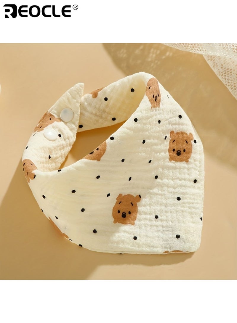 ريوكل ٦ مريلات أطفال قطنية ناعمة مع إغلاق بزر أقمشة ماصة لللعاب قماش منسوج قابل للتنفس طبعات كرتونية لطيفة مريلات مثلثة للأولاد والبنات - Image 4