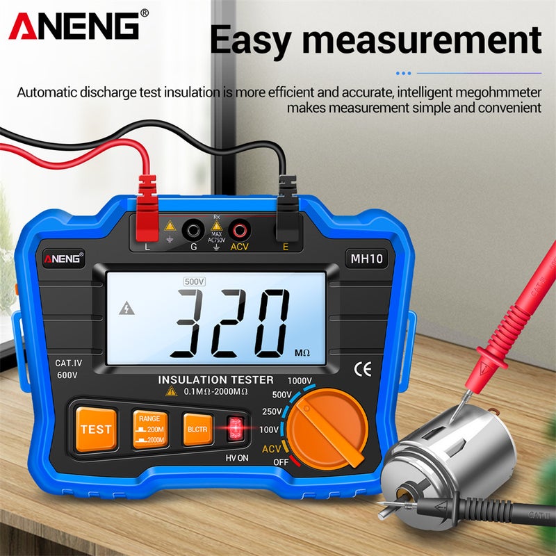 Digital Megohmmeter: Blue Variable 100V/250V/500V/1000V - High Stability Insulation Resistance Tester With Auto Voltage Release, Backlit LCD for Electrical Equipment Maintenance & Testing - Image 5