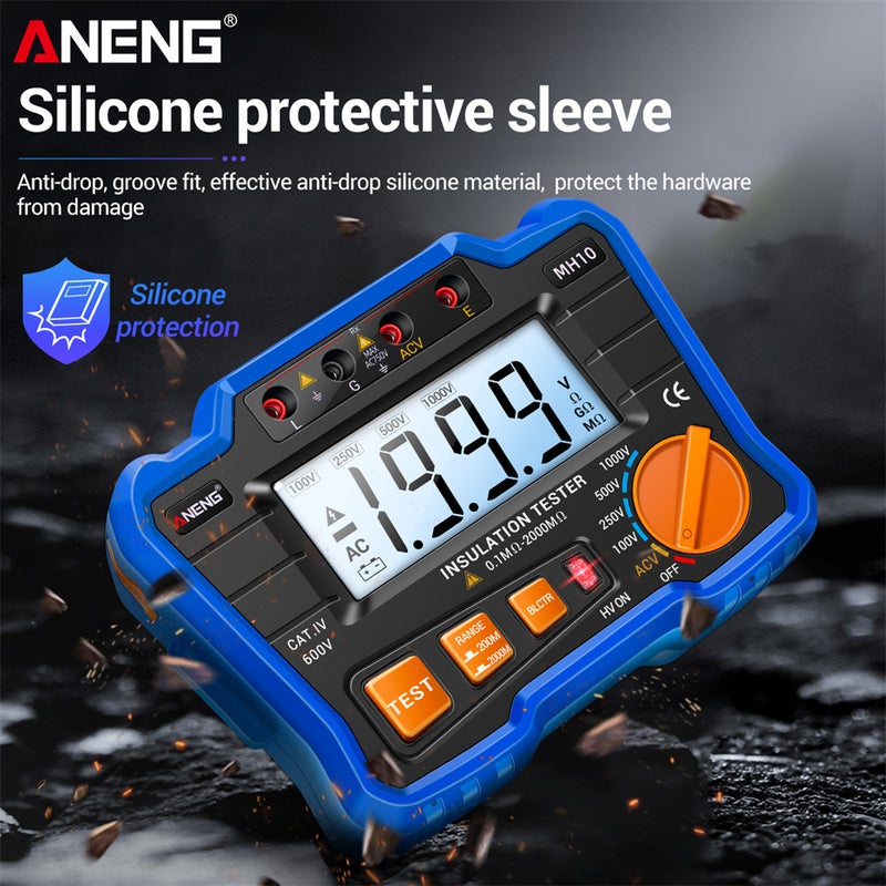 Digital Megohmmeter: Blue Variable 100V/250V/500V/1000V - High Stability Insulation Resistance Tester With Auto Voltage Release, Backlit LCD for Electrical Equipment Maintenance & Testing - Image 3