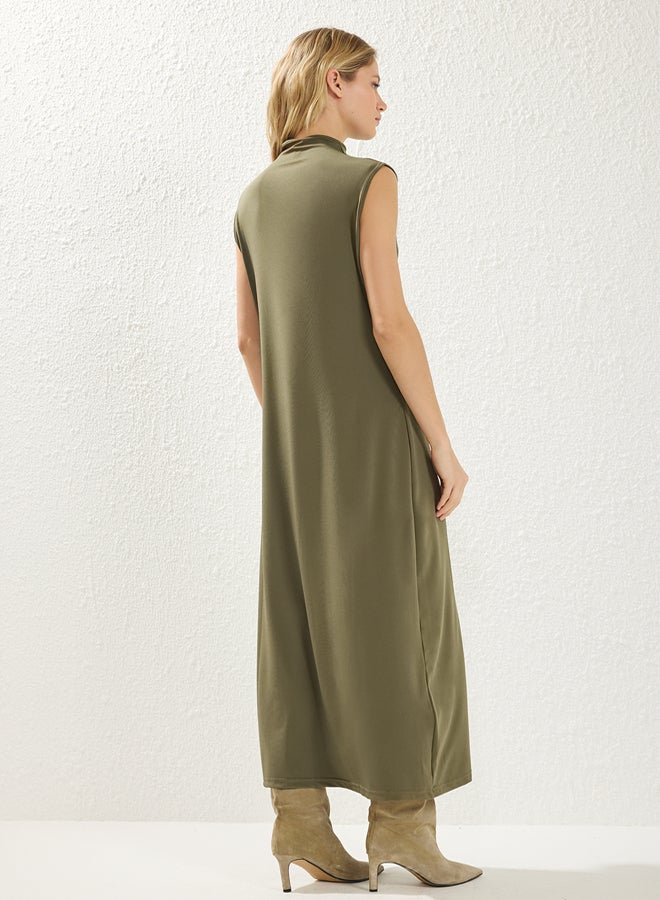 trendyol Khaki Knitting Diver/Scuba Sleeveless Lining Underwear Dress TCTSS24EB00230 - Image 5