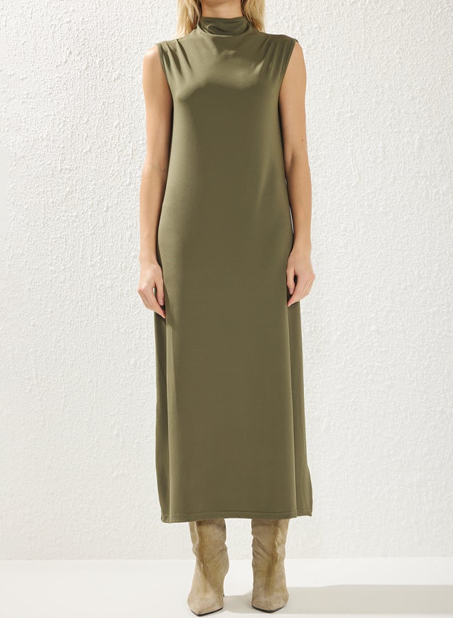 trendyol Khaki Knitting Diver/Scuba Sleeveless Lining Underwear Dress TCTSS24EB00230 - Image 4