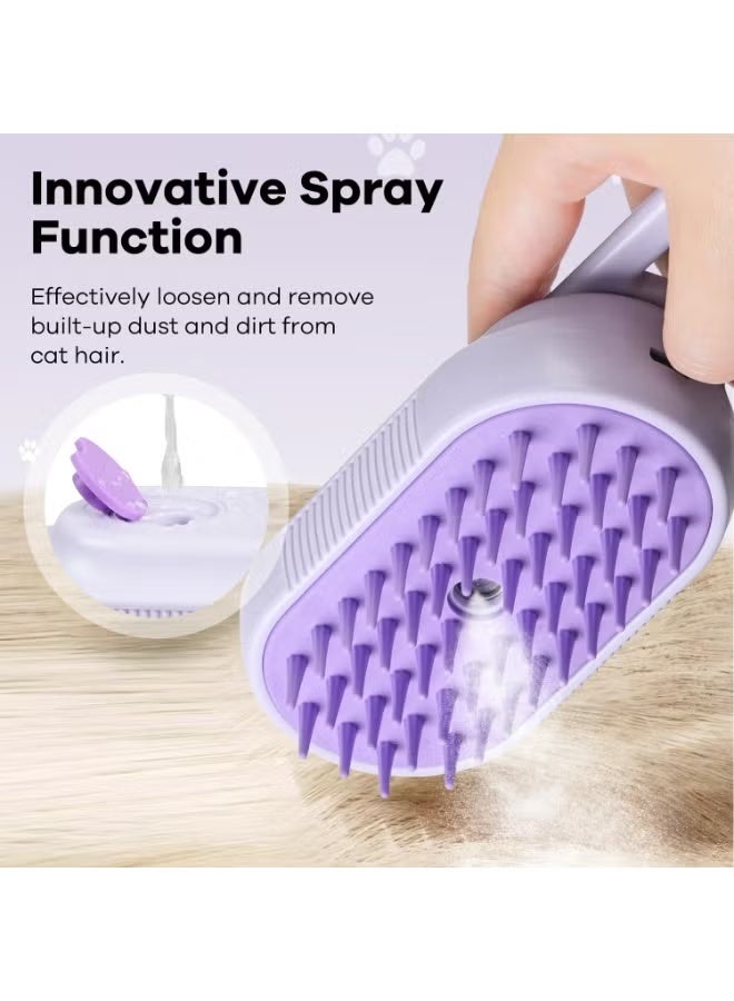 Pet Comb Steam Cat Brush, Self-Cleaning Cat Massaging Grooming Brush, Cat Hair Brush, Removes Tangles and Loose Hair, Pet Hair Removal Comb, Suitable for Cats and Dogs (Purple) - Image 2