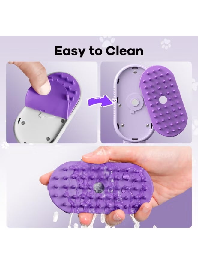 Pet Comb Steam Cat Brush, Self-Cleaning Cat Massaging Grooming Brush, Cat Hair Brush, Removes Tangles and Loose Hair, Pet Hair Removal Comb, Suitable for Cats and Dogs (Purple) - Image 4
