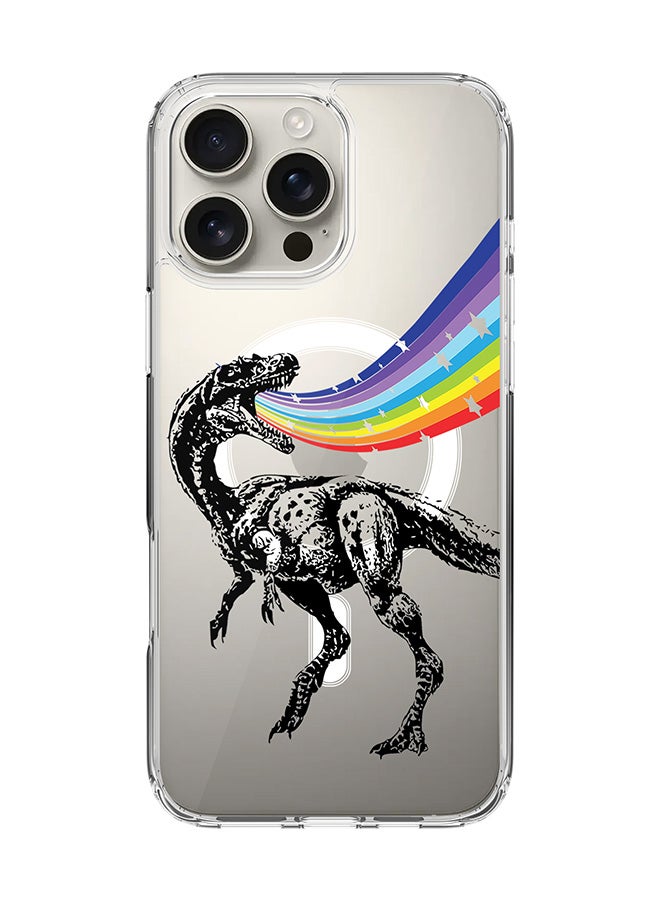 Stylizedd For iPhone 16 Pro Max Case [Compatible with MagSafe] Slim Magnetic cover Clear Phone Case - Rainbow Dino - Image 1