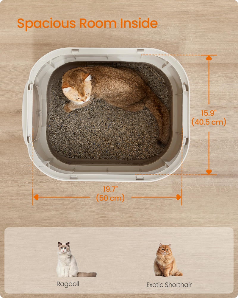 Feandrea Cat Litter Box with Lid, XL Enclosed Litter Box with Slide-Out Tray, Scoop, Brush, Anti-Tracking, for Cats of Different Sizes, Oatmeal and Warm Gray UPPT002G01 - Image 3
