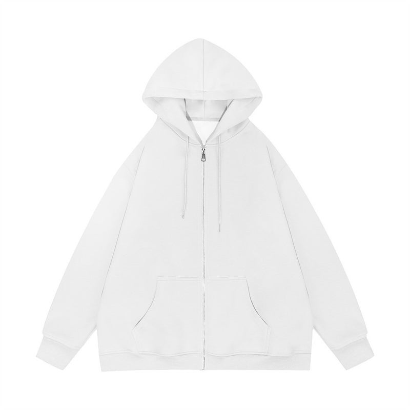 Generic Solid color cross-border sweater supply full zipper hoodie mens blank cardigan zipper hoodie sweater spot White (short zipper)