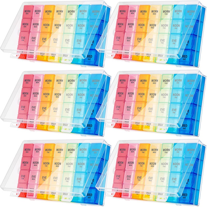 Hsei 6 Pack Weekly Pill Organizer Box 4 Times a Day 7 Day Waterproof Pill Case Big Medication Box Travel Daily Container for Vitamins Fish Oil Supplements - Image 1