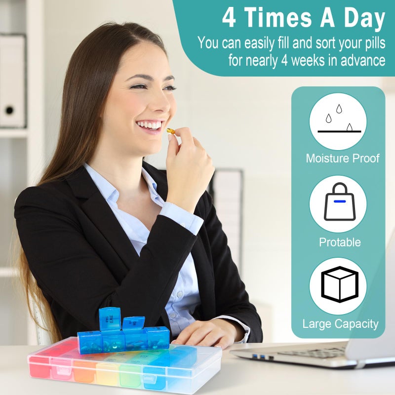 Hsei 6 Pack Weekly Pill Organizer Box 4 Times a Day 7 Day Waterproof Pill Case Big Medication Box Travel Daily Container for Vitamins Fish Oil Supplements - Image 5