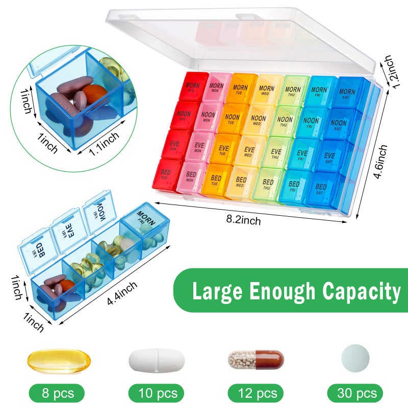 Hsei 6 Pack Weekly Pill Organizer Box 4 Times a Day 7 Day Waterproof Pill Case Big Medication Box Travel Daily Container for Vitamins Fish Oil Supplements - Image 2