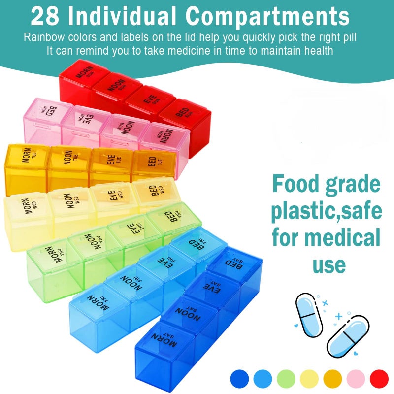 Hsei 6 Pack Weekly Pill Organizer Box 4 Times a Day 7 Day Waterproof Pill Case Big Medication Box Travel Daily Container for Vitamins Fish Oil Supplements - Image 4