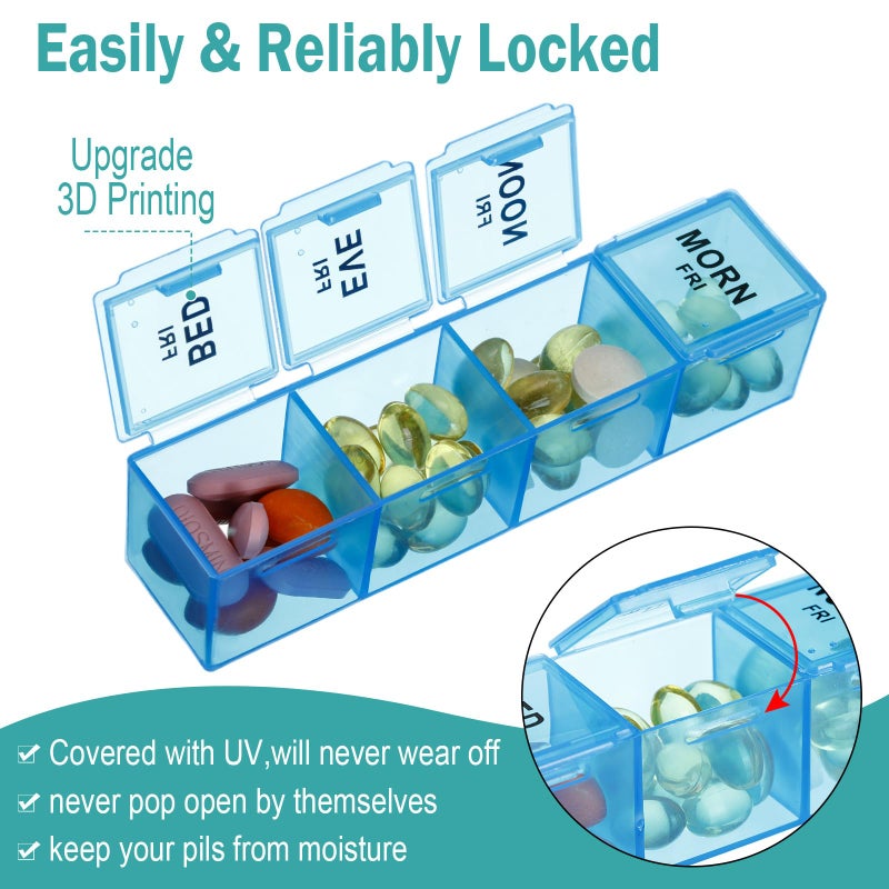 Hsei 6 Pack Weekly Pill Organizer Box 4 Times a Day 7 Day Waterproof Pill Case Big Medication Box Travel Daily Container for Vitamins Fish Oil Supplements - Image 3