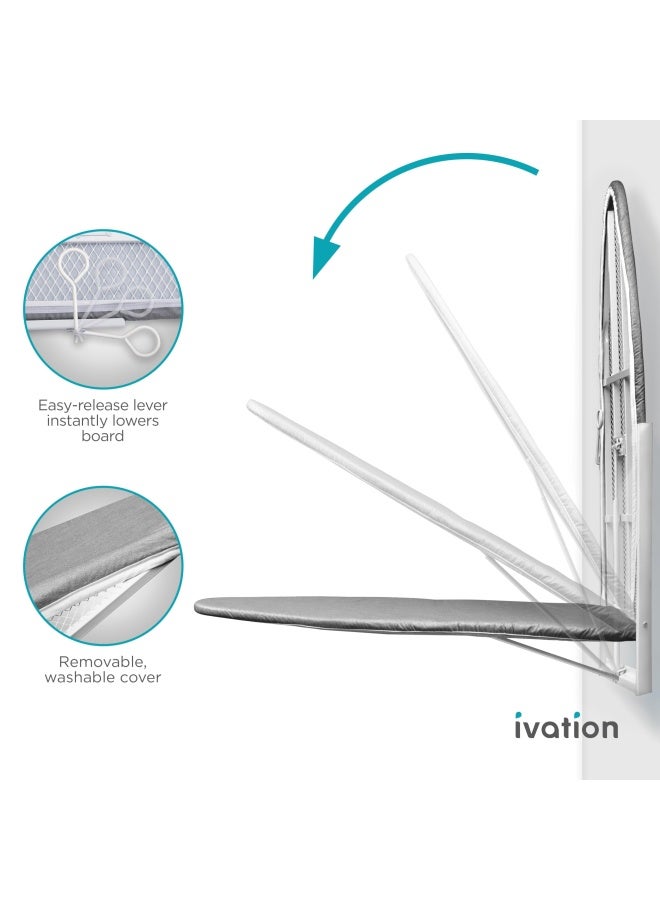 Ivation Ivation WallMounted Ironing Board  Foldable 362 x 122 Ironing Station for Home Apartment  Small Spaces  Sturdy Folding Board EasyRelease Lever Removable Cotton Cover  Mounting Hardware  - Image 3
