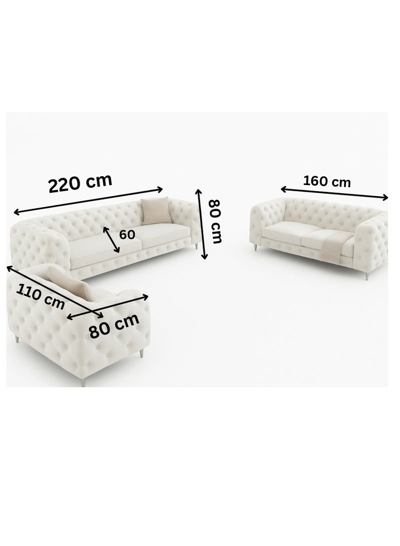 Maharat Al Bahar Maharat Furniture Luxury Chesterfield Sofa Set – 3-Piece Green Tufted Velvet Living Room Set with Armchair, Loveseat & Sofa – Elegant Modern Design with Metal Legs - Image 2