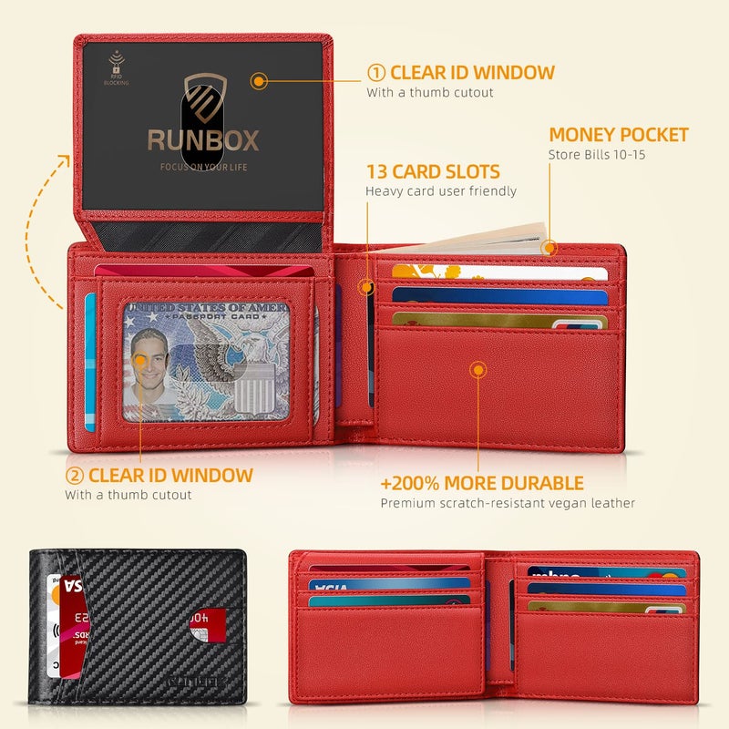 RUNBOX Wallet for Men and Women Slim Rfid Leather 2 ID Window With Gift Box - Image 2