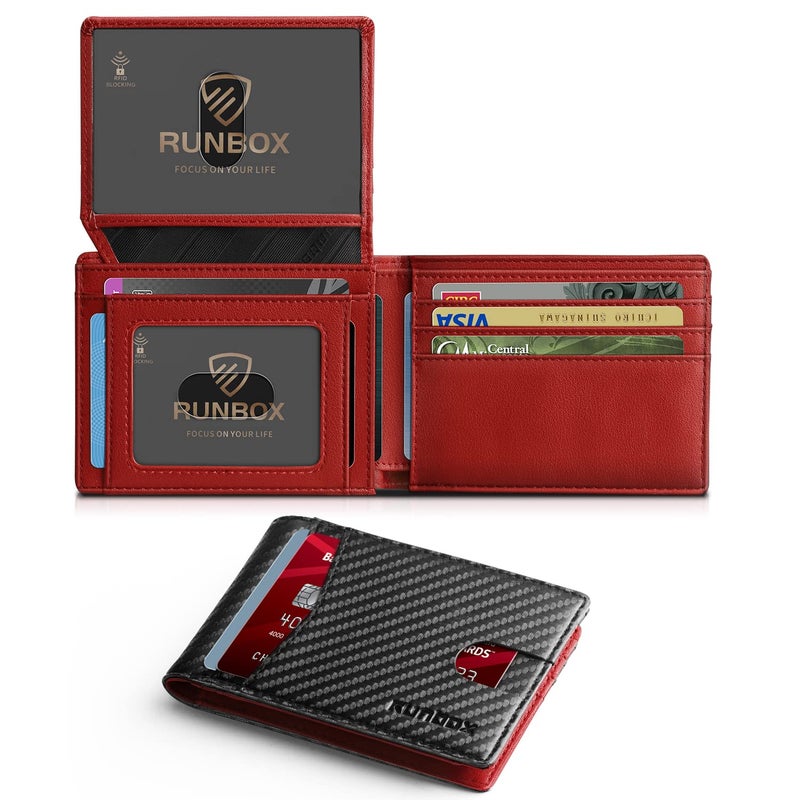 RUNBOX Wallet for Men and Women Slim Rfid Leather 2 ID Window With Gift Box - Image 1