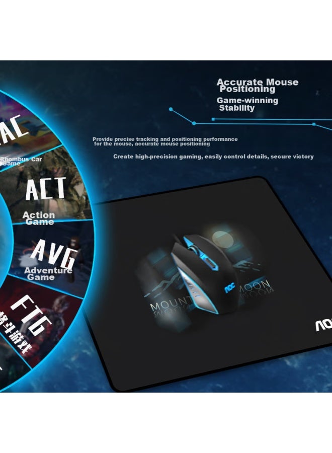 Aoc Gaming And Office Mouse Pad, Medium And Small Sizes, 300*250*3mm, For Office Keyboard, Computer Desk Pad, M101/93, Black, Mountain And Moon Design - Image 2