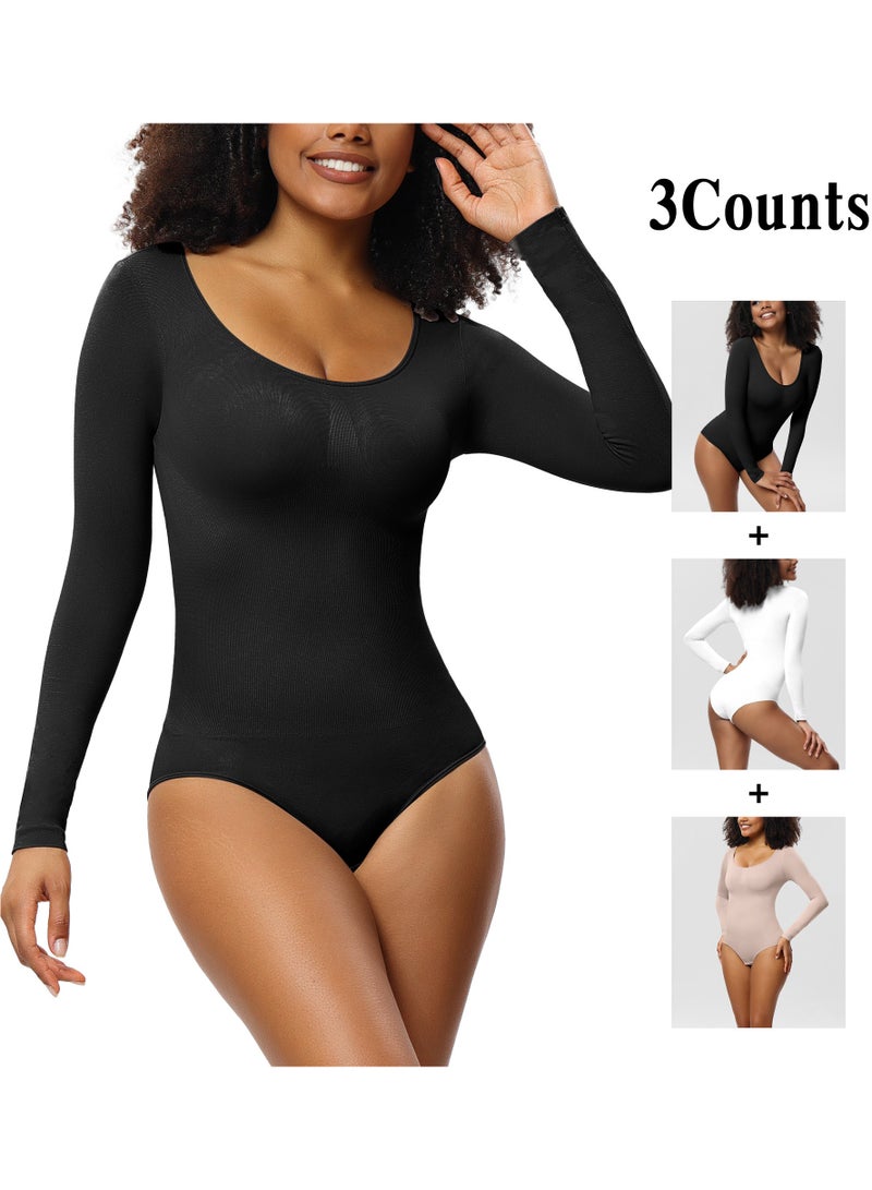 RedMapleTEK 3-PACK Postpartum Long-sleeved Seamless Bodycon Underwear Bottoming Shirt - Image 1