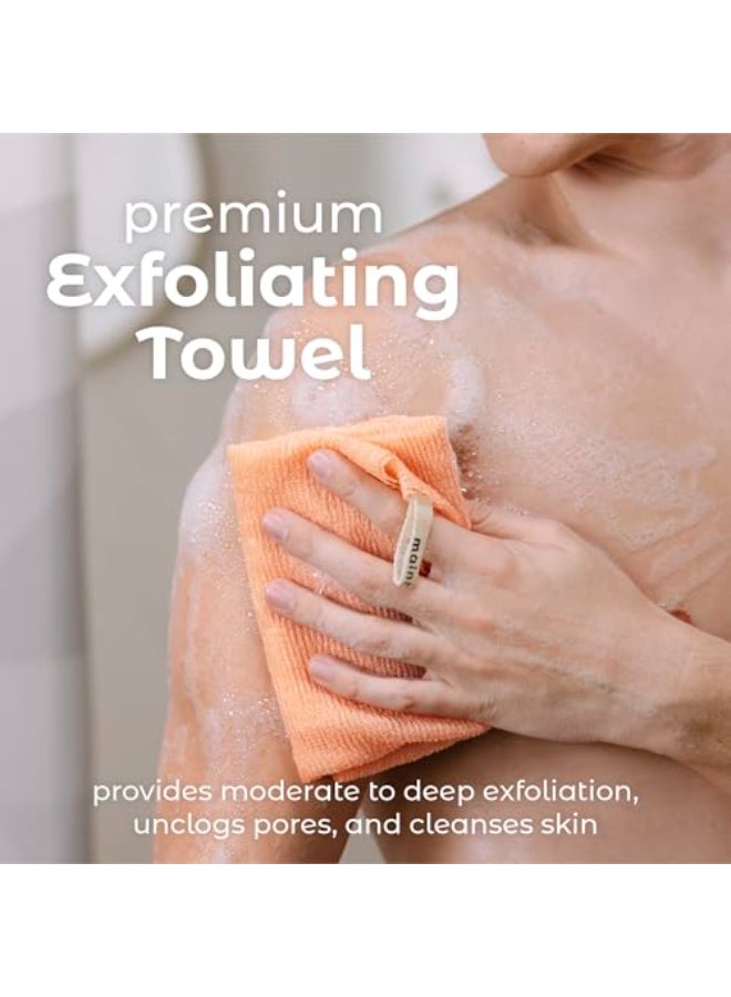 MainBasics Exfoliating Shower Towel Japanese Nylon Bath Towel and Body Washcloth QuickDry Durable Deep Exfoliation Set of 3 Coral Reef - Image 3
