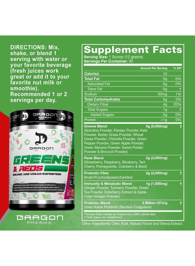 DRAGON PHARMA Greens and Reds, Over 23 Organic and Nutritious Superfoods, High Quality Reds and Vegetables, Optimal Health and Wellness (30 Servings, Original) - Image 2