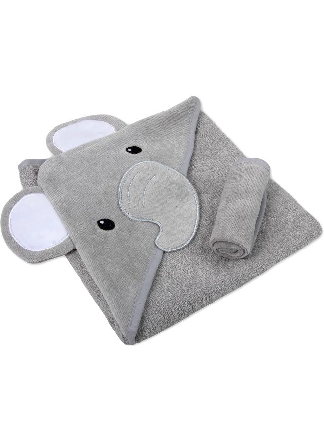 Baby Essentials Animal Hooded Towel and Washcloth Set for Newborns and Infants, Boys and Girls 0 -9 Months (Elegant Grey Elephant) - Image 3