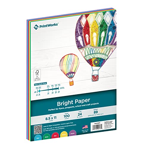 PrintWorks Bright Colored Paper, 24 lb, 4 Assorted Colors, FSC Certified, Perfect for School and Craft Projects, 100 Sheets, 8.5 x 11 Inch (00576), Single - Image 1