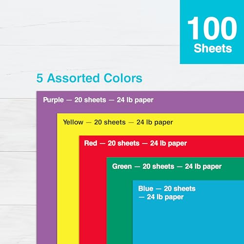 PrintWorks Bright Colored Paper, 24 lb, 4 Assorted Colors, FSC Certified, Perfect for School and Craft Projects, 100 Sheets, 8.5 x 11 Inch (00576), Single - Image 4