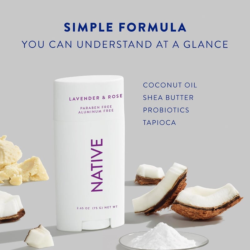 native Deodorant Contains Naturally Derived Ingredients, 72 Hour Odor Control | Deodorant for Women and Men, Aluminum Free with Baking Soda, Coconut Oil and Shea Butter | Lavender & Rose, 2-Pack - Image 3