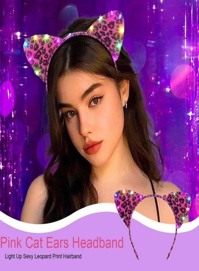 Foyte Light Up Cat Ears Headband Cute Ears Headpiece Cosplay Halloween Party Costume Hair Accessories (pink, a) - Image 5