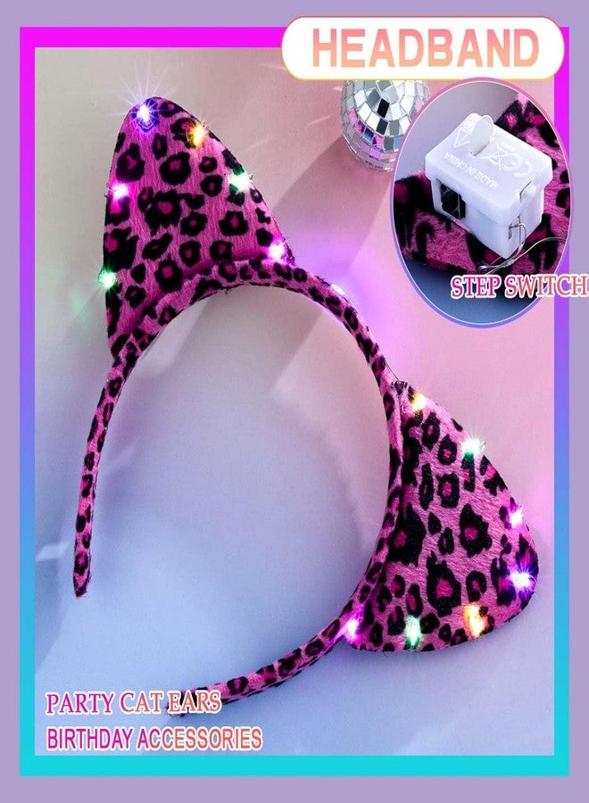 Foyte Light Up Cat Ears Headband Cute Ears Headpiece Cosplay Halloween Party Costume Hair Accessories (pink, a) - Image 4