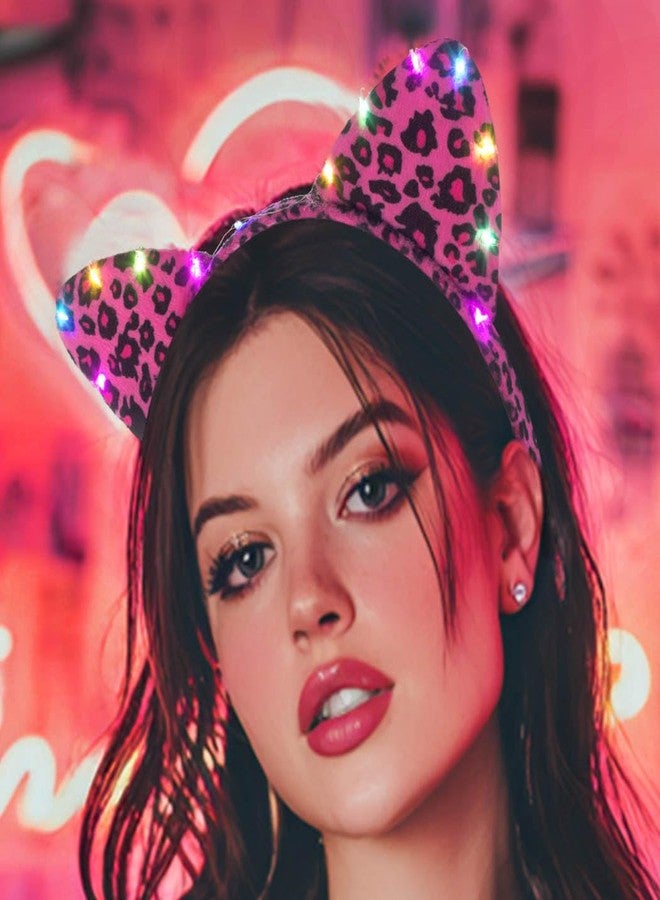 Foyte Light Up Cat Ears Headband Cute Ears Headpiece Cosplay Halloween Party Costume Hair Accessories (pink, a) - Image 1