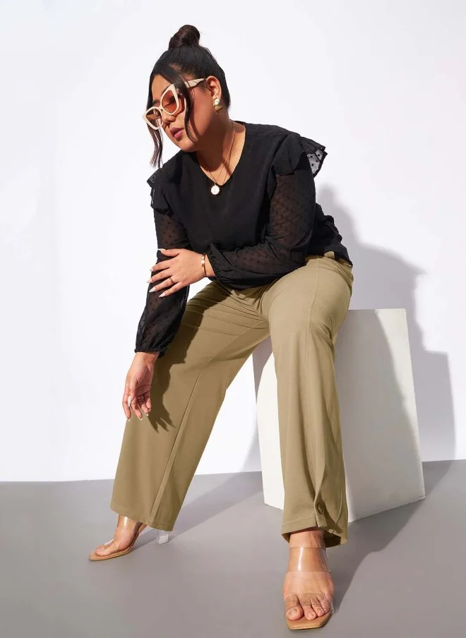SASSAFRAS Beige Wide Leg Trousers for Women