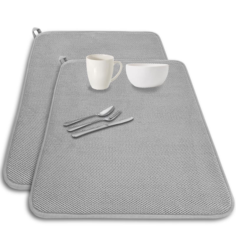 Meirrnyyu 2 Pack Large Dish Drying Mat24x17 Inch Absorbent Microfiber Dishes Drainer MatsDish Drying Pad for CountertopsSinksDraining RacksGray