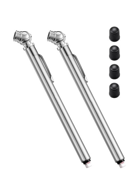 مقياس ضغط الإطارات قلم رصاص 2 عبوة (10-75PSI، ± 2٪ سبان)، مقياس ضغط الهواء للإطارات، هيكل من الفولاذ المقاوم للصدأ، وفوهة معدنية الصنع 3 قياسات للسيارات والدراجات والمركبات