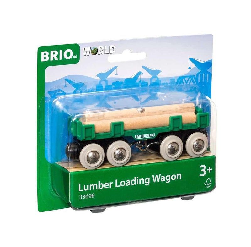 Brio BRIO World - 33696 Lumber Loading Wagon | 4 Piece Toy Train Set for Kids | FSC-Certified Wooden Components | Ideal for Ages 3 and Up - Green  - Image 1