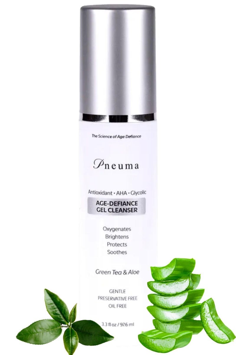 Pneuma Age-Defiance Gel Cleanser with Antioxidant | AHA | Glycolic | Oxygenate, Exfoliate, Protect and Soothes Skin | Gentle Face Cleanser Gel | Green Tea and Aloe - Image 1